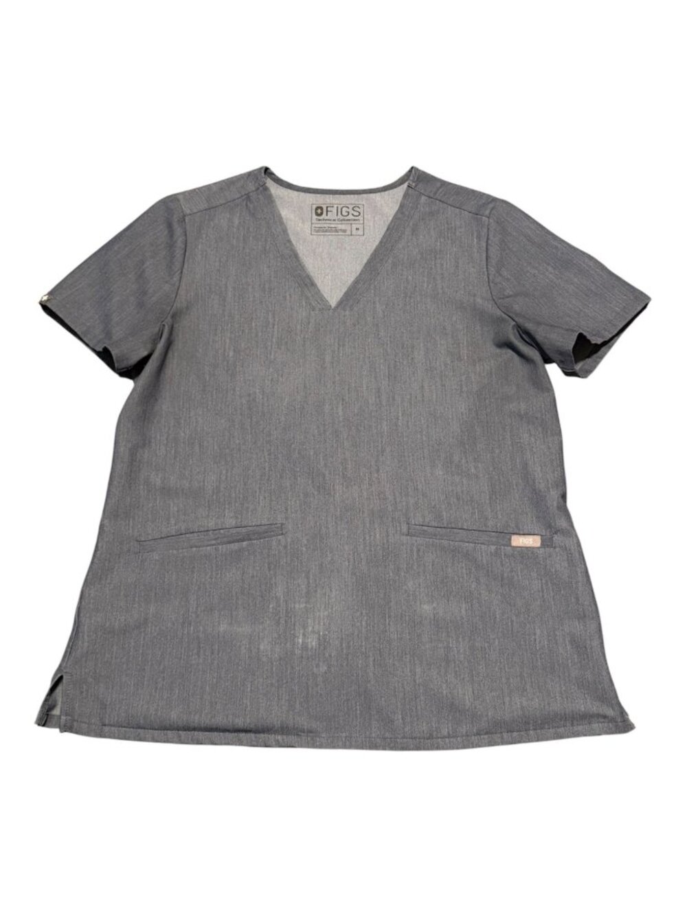 Figs Technical Collection Women's Scrub Top V Neck Pockets Sz: M Gray Check Desc